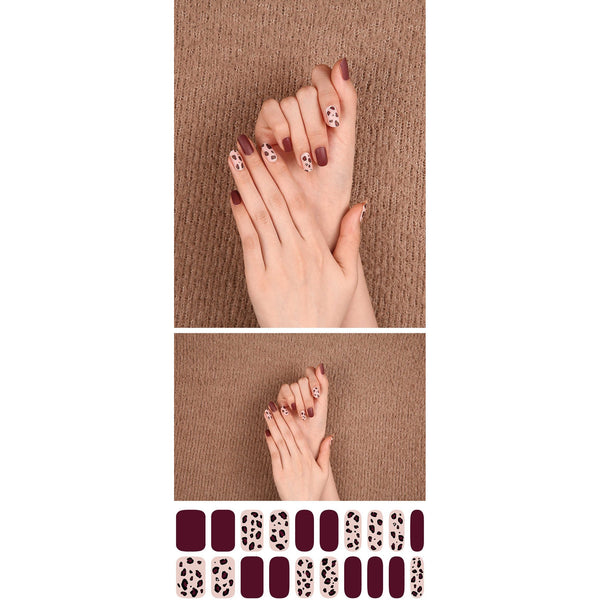 Gel Nail Stickers - Burgundy Leopard (Matte Finish)