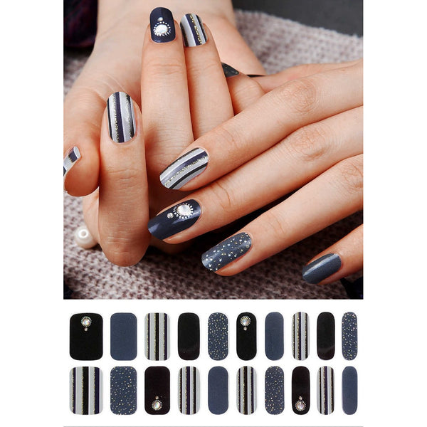 Gel Nail Stickers - Vertical Beams (Navy)