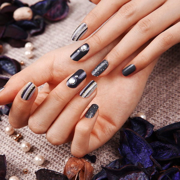 Gel Nail Stickers - Vertical Beams (Navy)