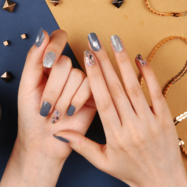 Gel Nail Stickers - Charcoal Blue Mosaic
