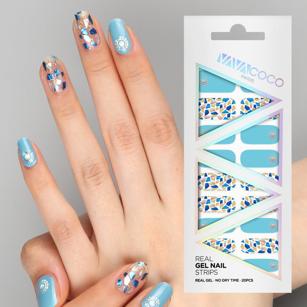 Gel Nail Stickers - Mosaic (Sky Blue)